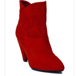 GC Shoes Flores Suede Bootie Red Asymmetrical Top line NWT Size 6